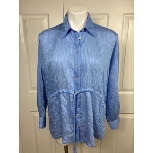 Zara Women's Shirt Small Light Blue Pinstripe Long Sleeve Button Down